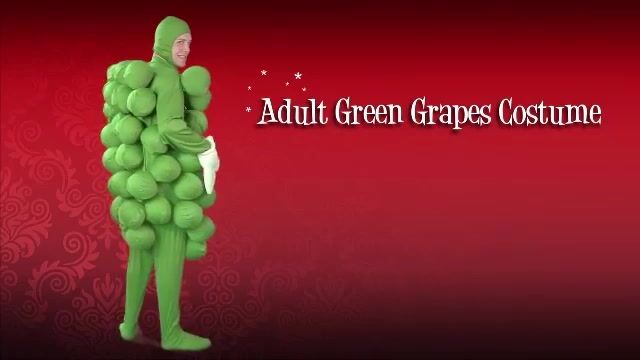 A green grapes costume is a funny costume to wear out alone or as a Fruit of the Loom group costume.  The costume comes with cap, tunic and balloons to fill up.